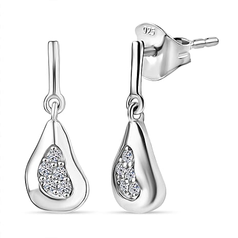 Luxuriant Lab Grown Diamond (SI-GH) Dangling Earring with Push Back in Rhodium Overlay Sterling Silver 0.12 Ct.