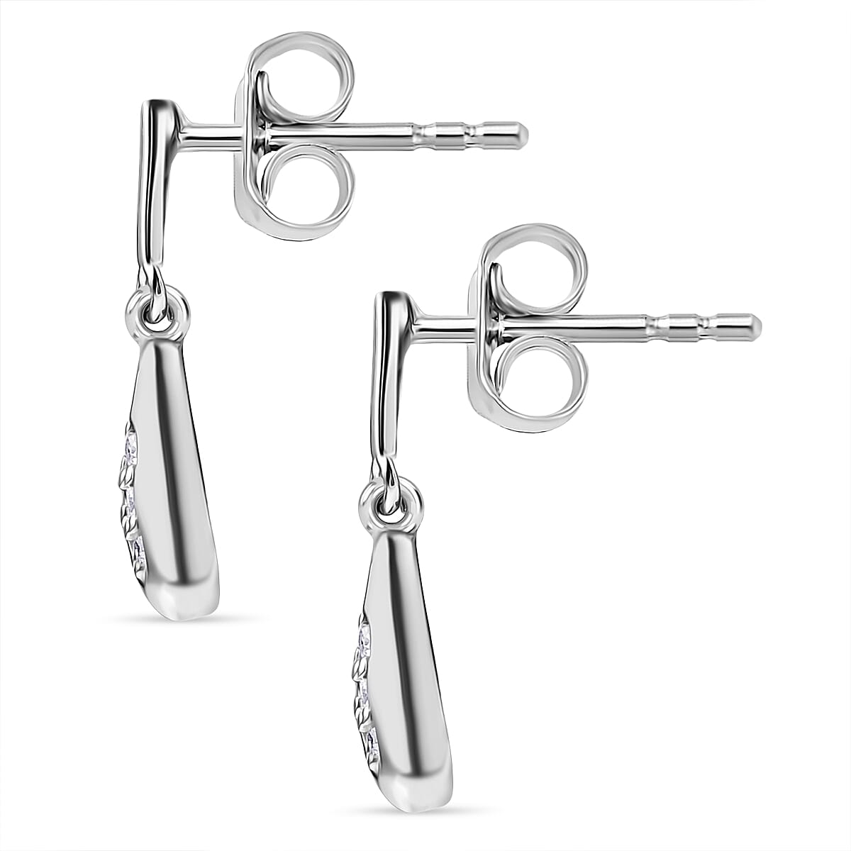Luxuriant Lab Grown Diamond (SI-GH) Dangling Earring with Push Back in Rhodium Overlay Sterling Silver 0.12 Ct.