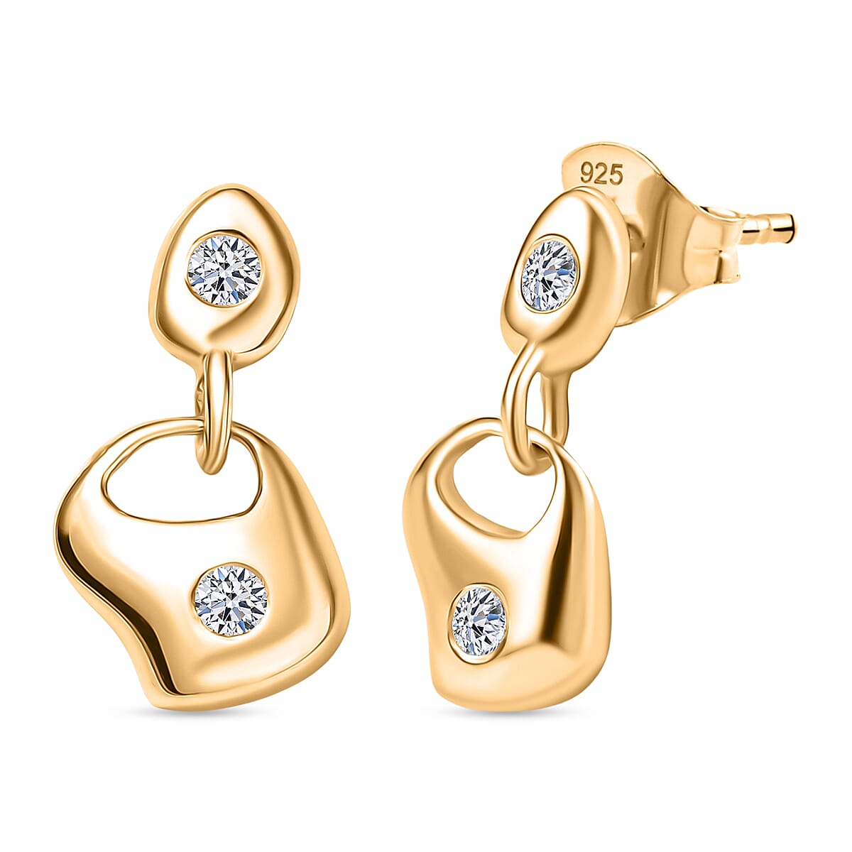 Luxuriant Lab Grown Diamond (SI-GH) Dangling Push Back Earring in 18K Vermeil Yellow Gold Plated Sterling Silver 0.16 Ct.