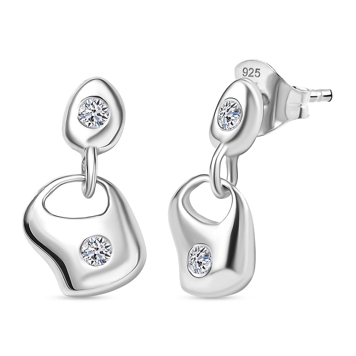 Luxuriant Lab Grown Diamond (SI-GH) Dangling Push Back Earring in Rhodium Overlay Sterling Silver 0.16 Ct.