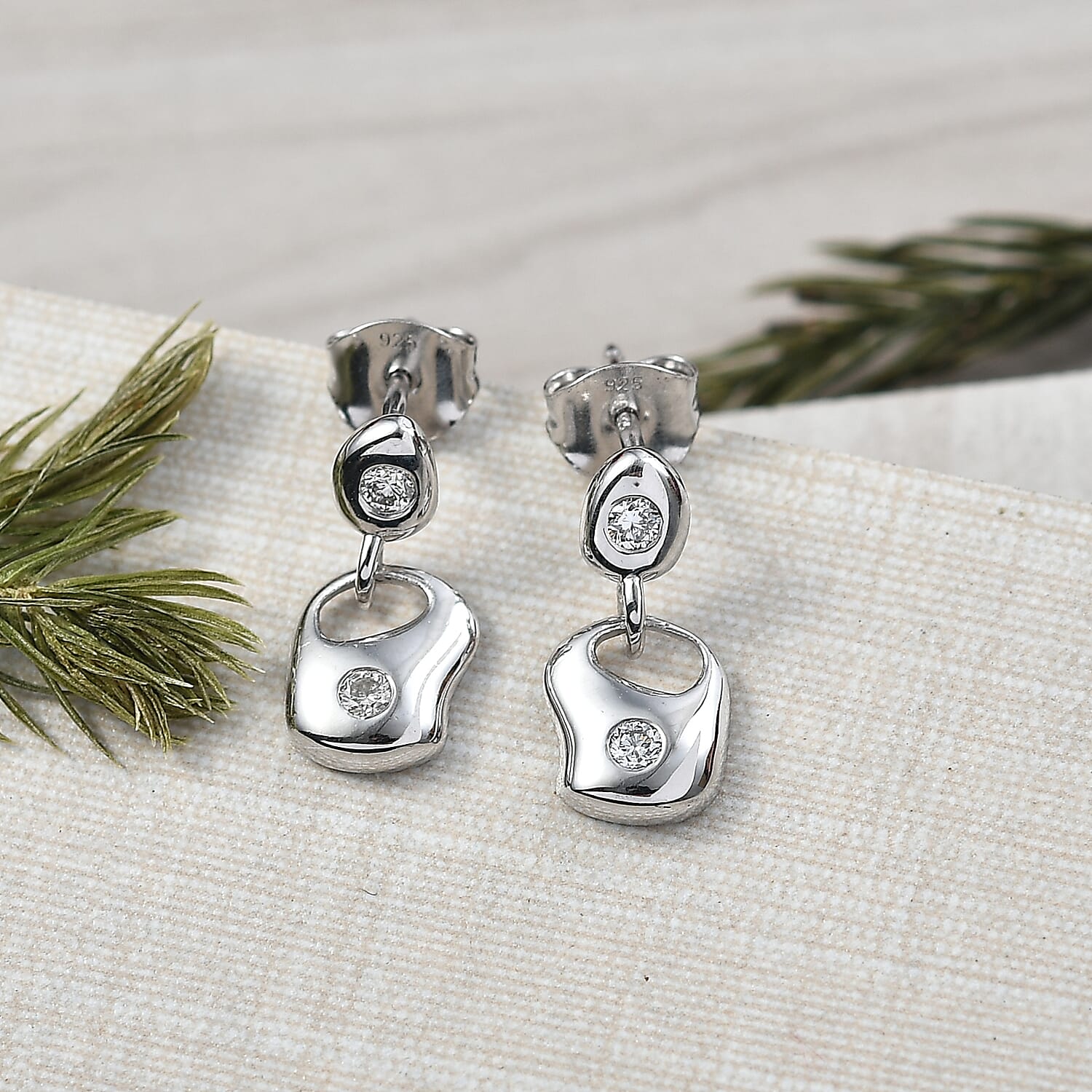 Luxuriant Lab Grown Diamond (SI-GH) Dangling Push Back Earring in Rhodium Overlay Sterling Silver 0.16 Ct.