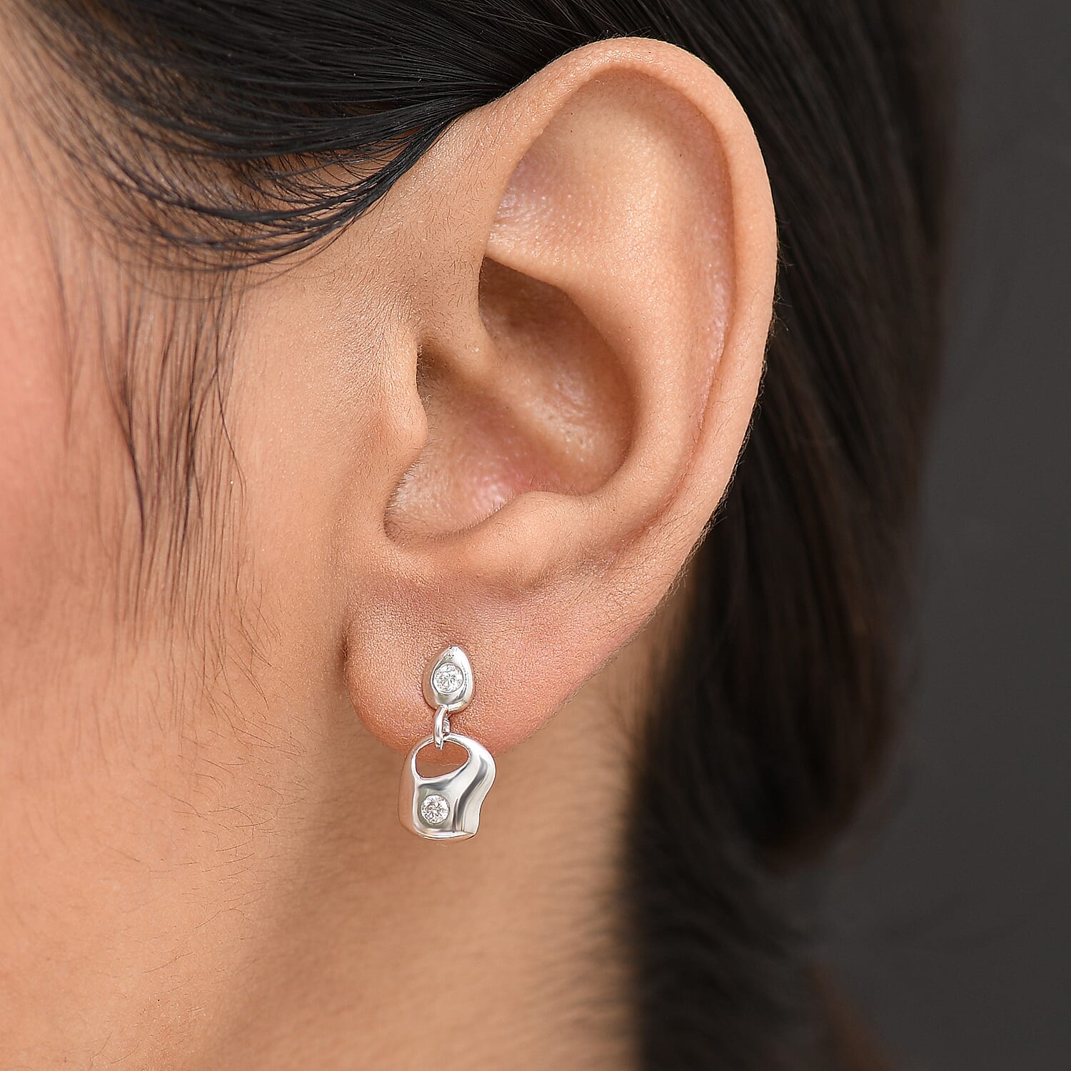 Luxuriant Lab Grown Diamond (SI-GH) Dangling Push Back Earring in Rhodium Overlay Sterling Silver 0.16 Ct.