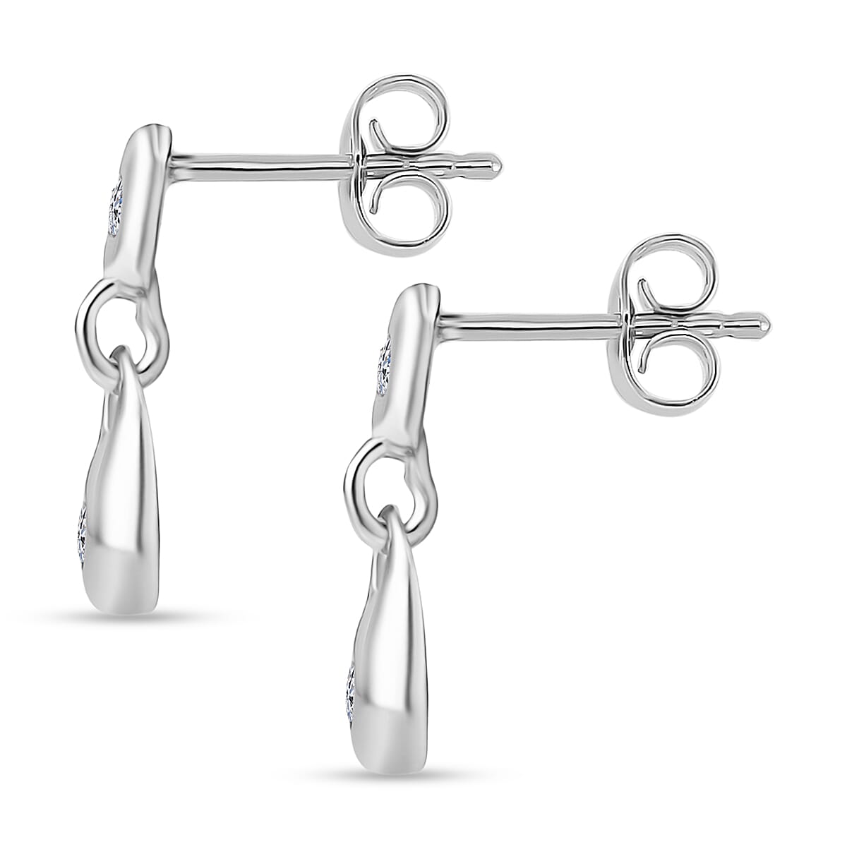 Luxuriant Lab Grown Diamond (SI-GH) Dangling Push Back Earring in Rhodium Overlay Sterling Silver 0.16 Ct.