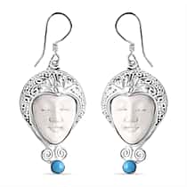 Bali Legacy Ox Bone & Sleeping Beauty Turquoise Earring with Hook Sterling Silver 12.12 Ct, Silver Wt. 16.35 Gms.