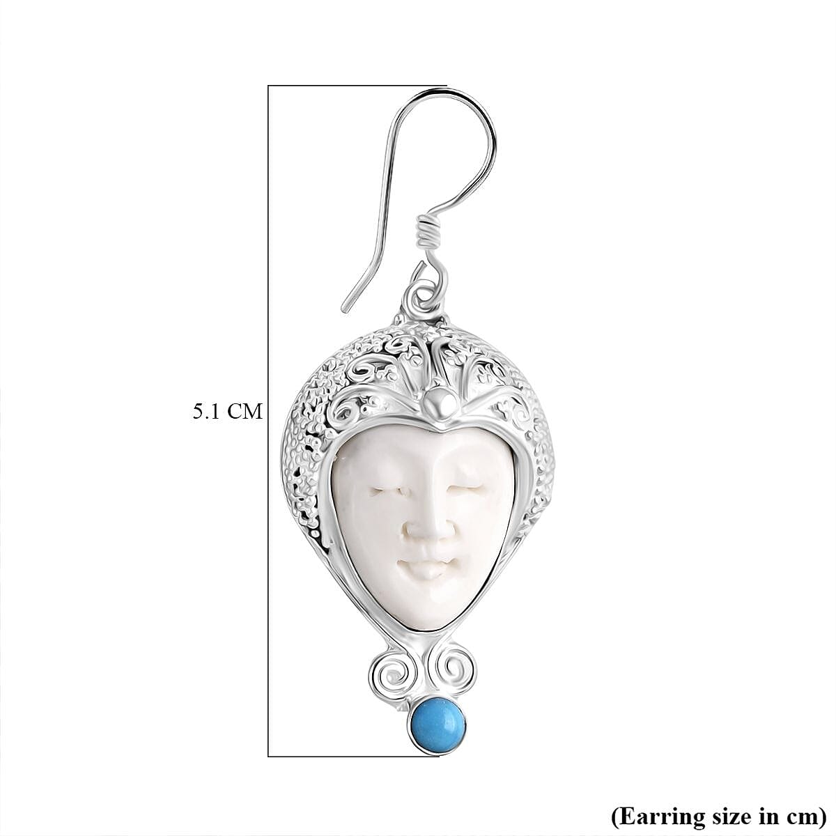 Bali Legacy Ox Bone & Sleeping Beauty Turquoise Earring with Hook Sterling Silver 12.12 Ct, Silver Wt. 16.35 Gms.