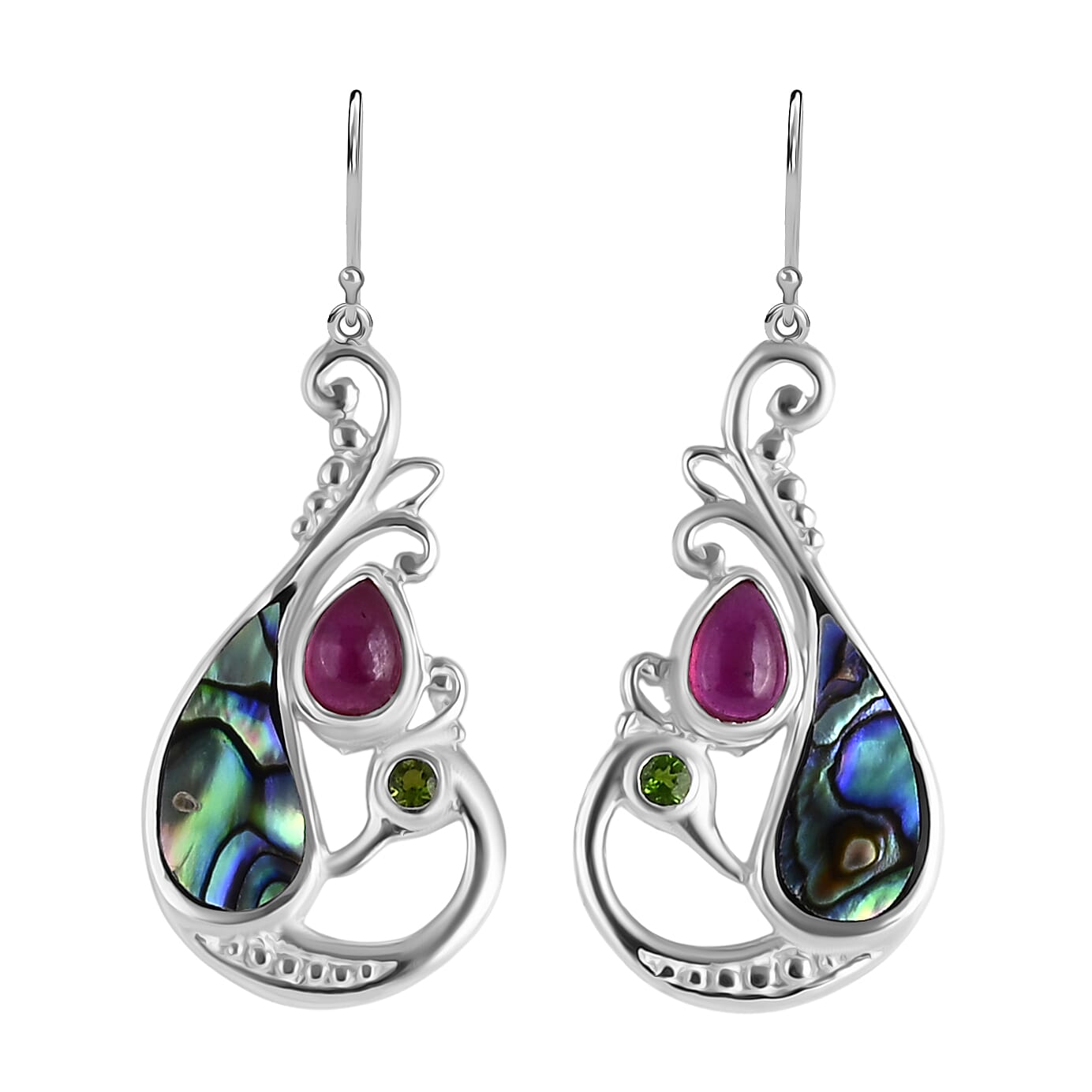 D'Joy Abalone Shell, Natural Chrome Diopside, African Ruby Earring Sterling Silver, Silver Wt.5.38 Gms  3.470  Ct.