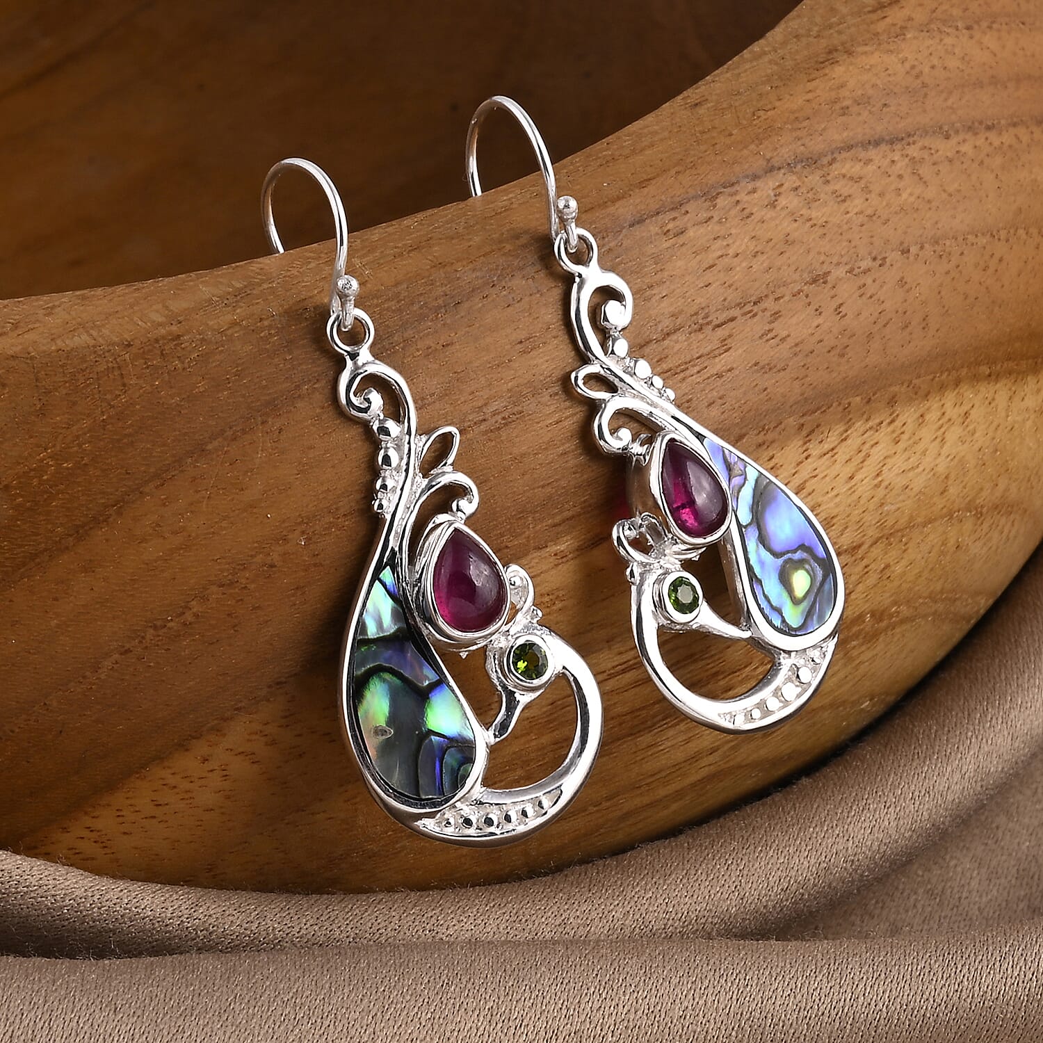 D'Joy Abalone Shell, Natural Chrome Diopside, African Ruby Earring Sterling Silver, Silver Wt.5.38 Gms  3.470  Ct.