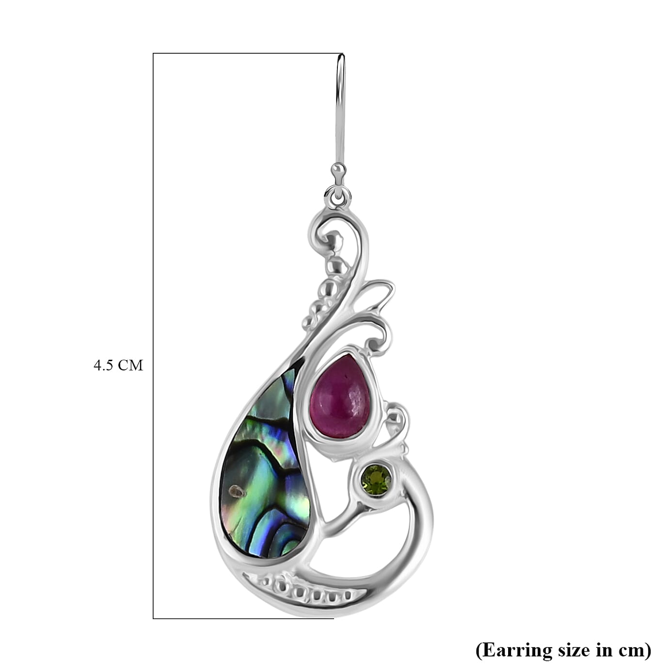 D'Joy Abalone Shell, Natural Chrome Diopside, African Ruby Earring Sterling Silver, Silver Wt.5.38 Gms  3.470  Ct.