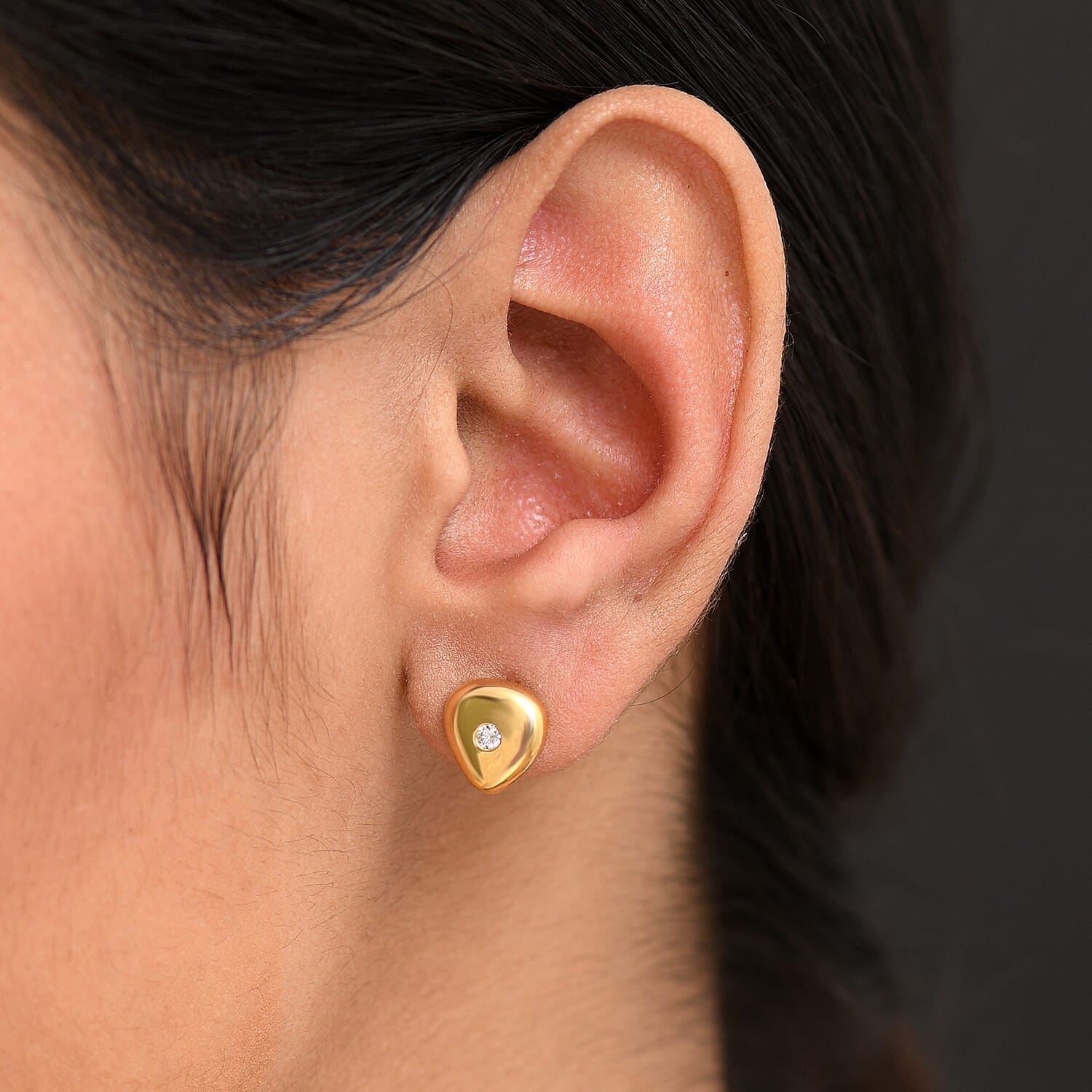 Luxuriant Lab Grown Diamond (SI-GH) Solitaire Stud Push Post Earring in 18K Vermeil Yellow Gold Plated Sterling Silver