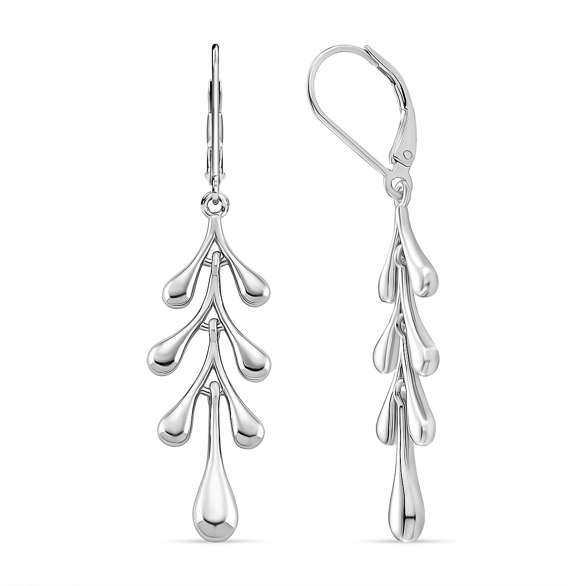 Lucy Q-Drop Collection Rhodium Overlay Sterling Silver Splash Earring with Lever Back, Silver Wt. 5.00 Gms.