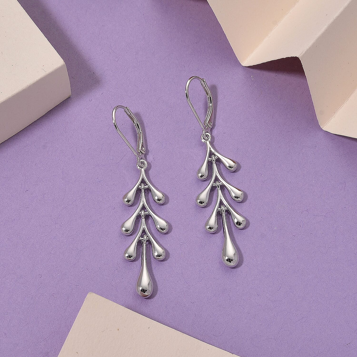 Lucy Q-Drop Collection Rhodium Overlay Sterling Silver Splash Earring with Lever Back, Silver Wt. 5.00 Gms.