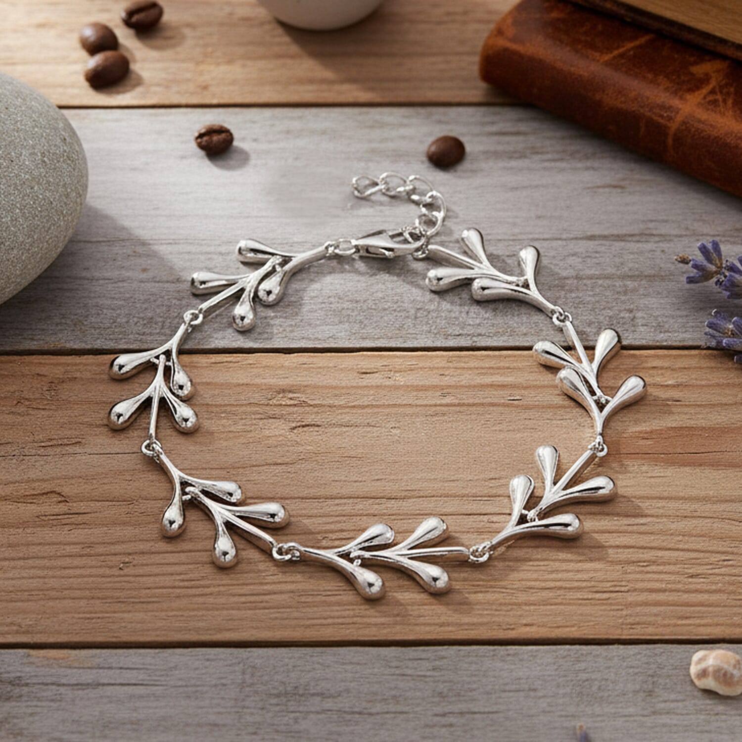 Lucy Q-Drop Collection Rhodium Overlay Sterling Silver Splash Bracelet (Size 7 - 1 Ext), Silver Wt. 13.00 Gms.