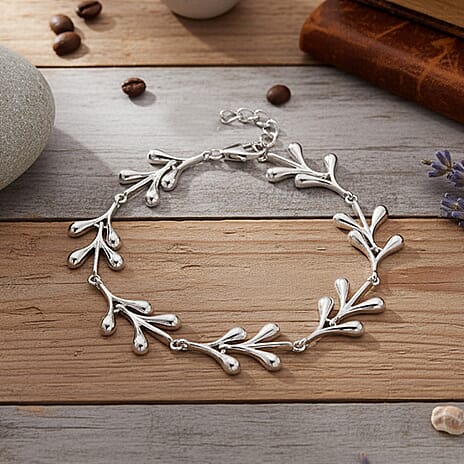 Lucy Q-Drop Collection Rhodium Overlay Sterling Silver Splash Bracelet (Size 7 - 1 Ext), Silver Wt. 13.00 Gms.