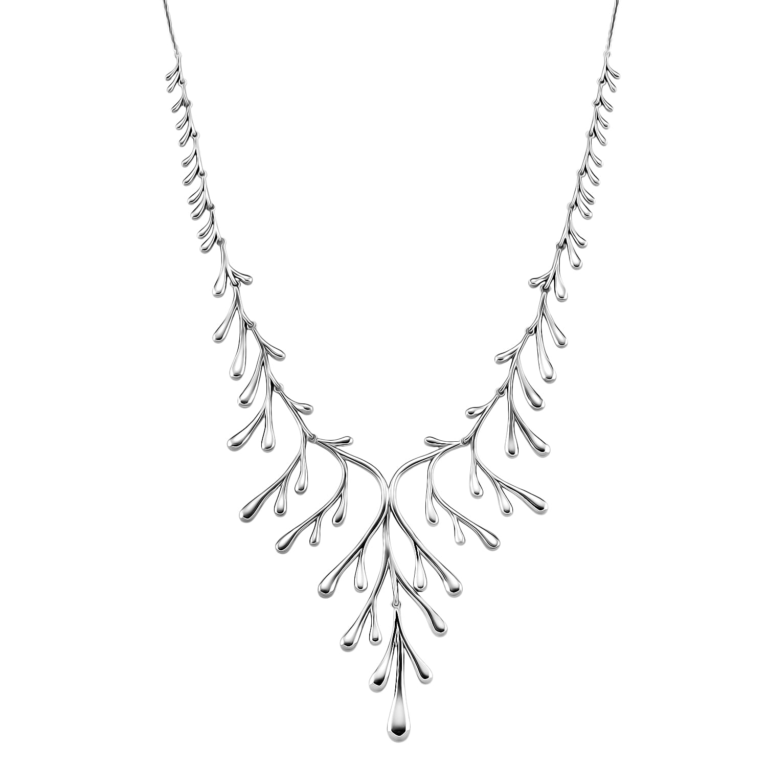 Lucy Q-Drop Collection Rhodium Overlay Sterling Silver Drip Statement Necklace (Size 16 - 4 Ext), Silver Wt. 53.00 Gms.
