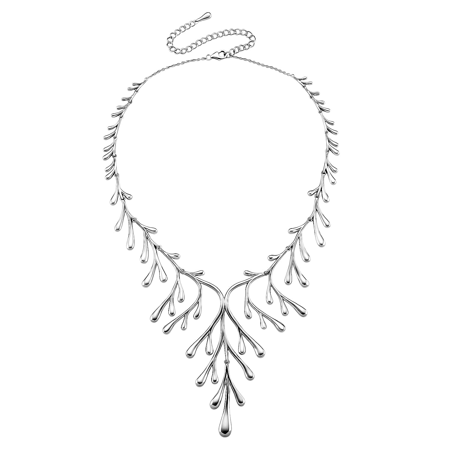 Lucy Q-Drop Collection Rhodium Overlay Sterling Silver Drip Statement Necklace (Size 16 - 4 Ext), Silver Wt. 53.00 Gms.