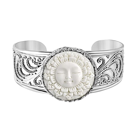 Bali Legacy Ox Bone Cuff Bangle (Size 7.5) Sterling Silver 25.33 Ct, Silver Wt. 42.98 Gms.