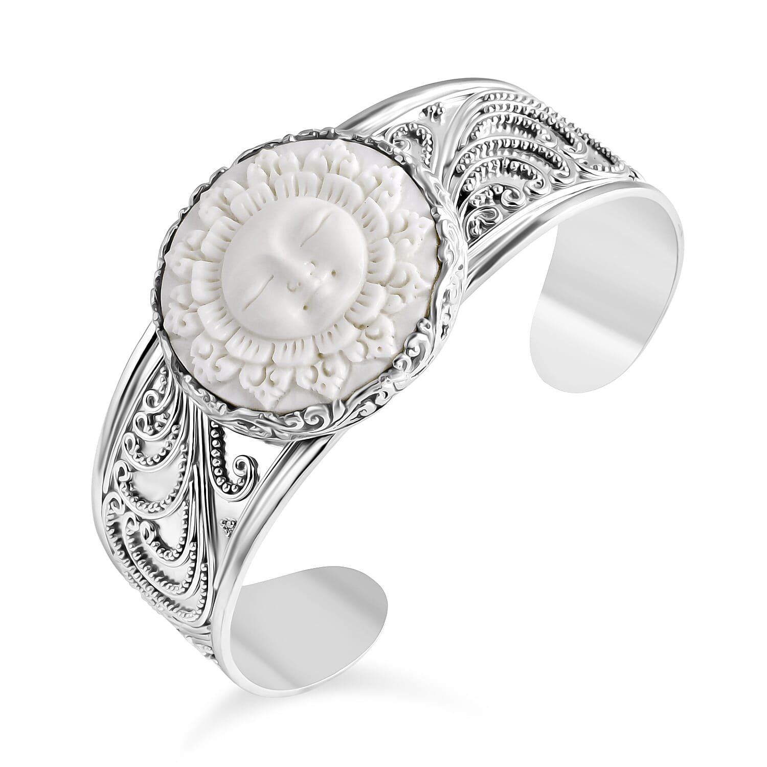 Bali Legacy Ox Bone Cuff Bangle (Size 7.5) Sterling Silver 25.33 Ct, Silver Wt. 42.98 Gms.