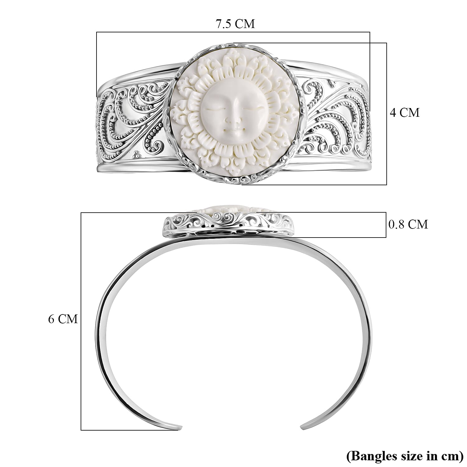 Bali Legacy Ox Bone Cuff Bangle (Size 7.5) Sterling Silver 25.33 Ct, Silver Wt. 42.98 Gms.