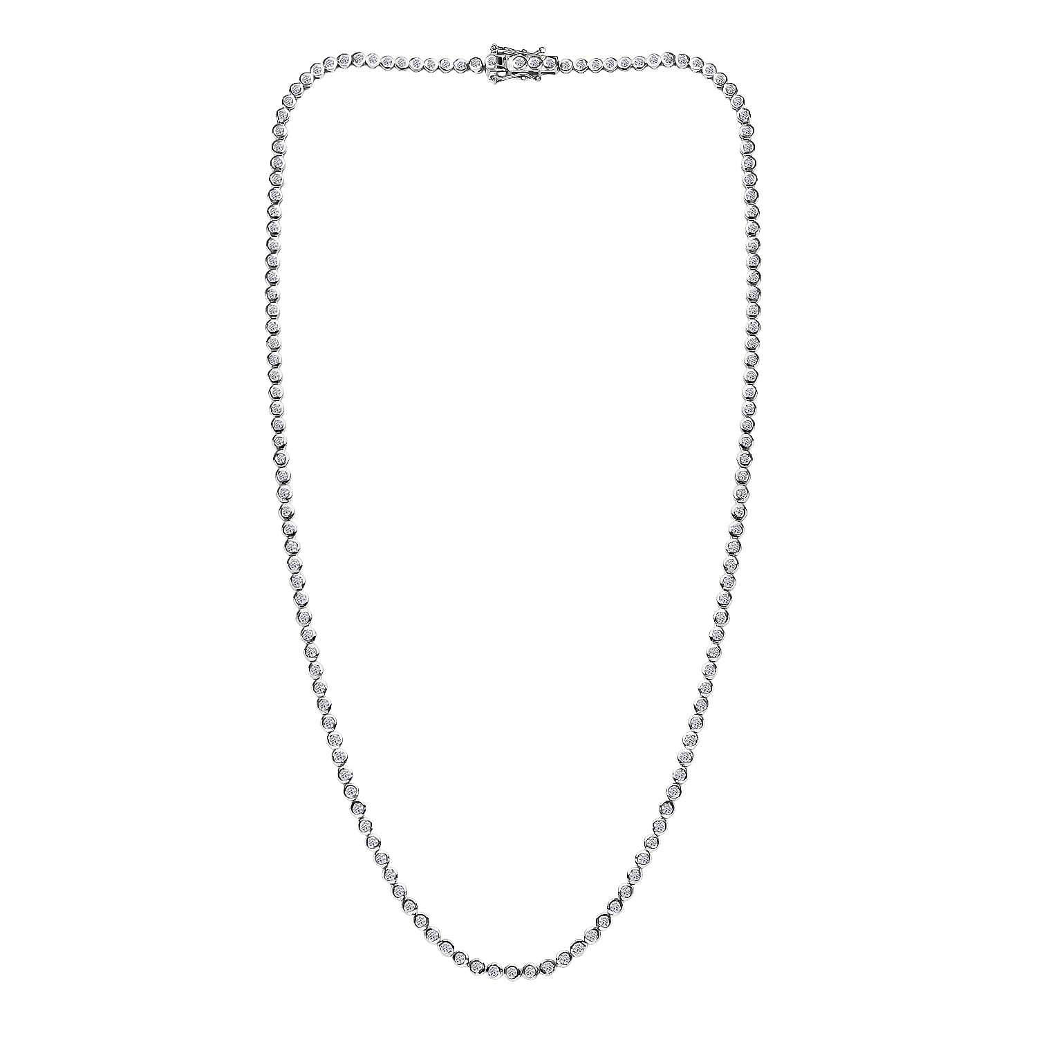 Luxuriant Lab Grown Diamond (SI-GH) Line Necklace (Size 20) with GB Lock Box in Rhodium Overlay Sterling Silver 6.00 Ct, Silver Wt. 19.01 Gms.