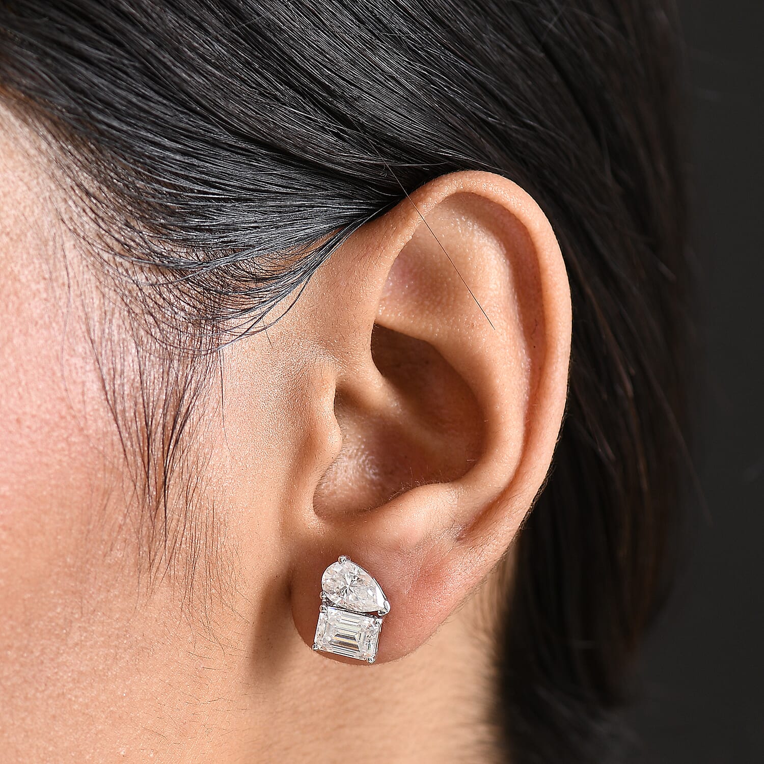 D'Joy Moissanite Solitaire Stud Push Post Earring in Platinum OverlaySterling Silver  3.714  Ct.