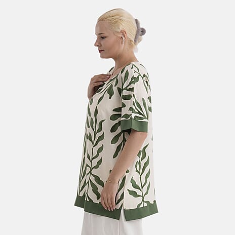 - Maisi Short-sleeve Printed Tunic Top (Size L-XL) - Green