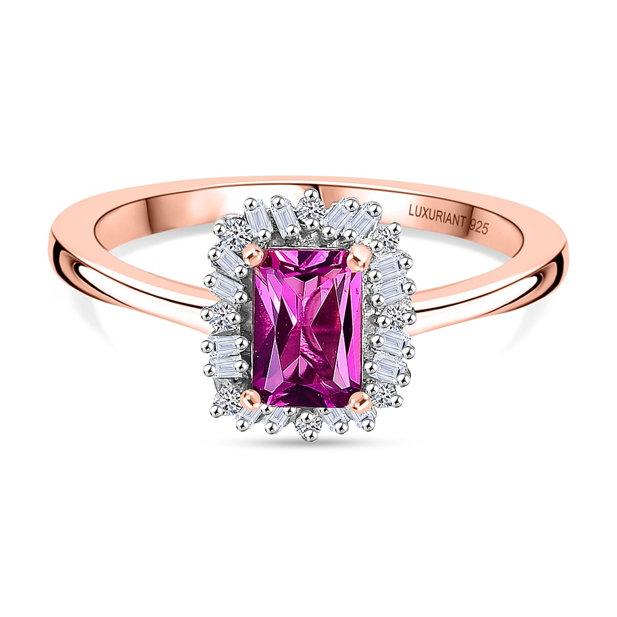 Luxuriant Lab Grown Bixbite & Lab Grown Diamond (SI-GH) Ring in 18K Vermeil Rose Gold Plated Sterling Silver