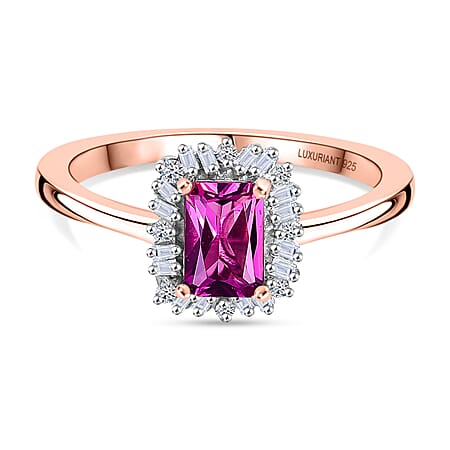 Luxuriant Lab Grown Bixbite & Lab Grown Diamond (SI-GH) Ring in 18K Vermeil Rose Gold Plated Sterling Silver