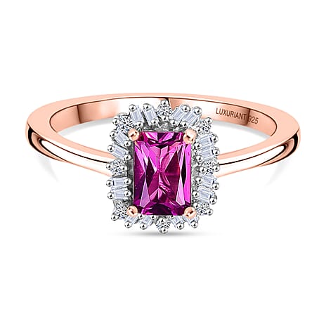 Luxuriant Lab Grown Bixbite & Lab Grown Diamond (SI-GH) Ring in 18K Vermeil Rose Gold Plated Sterling Silver