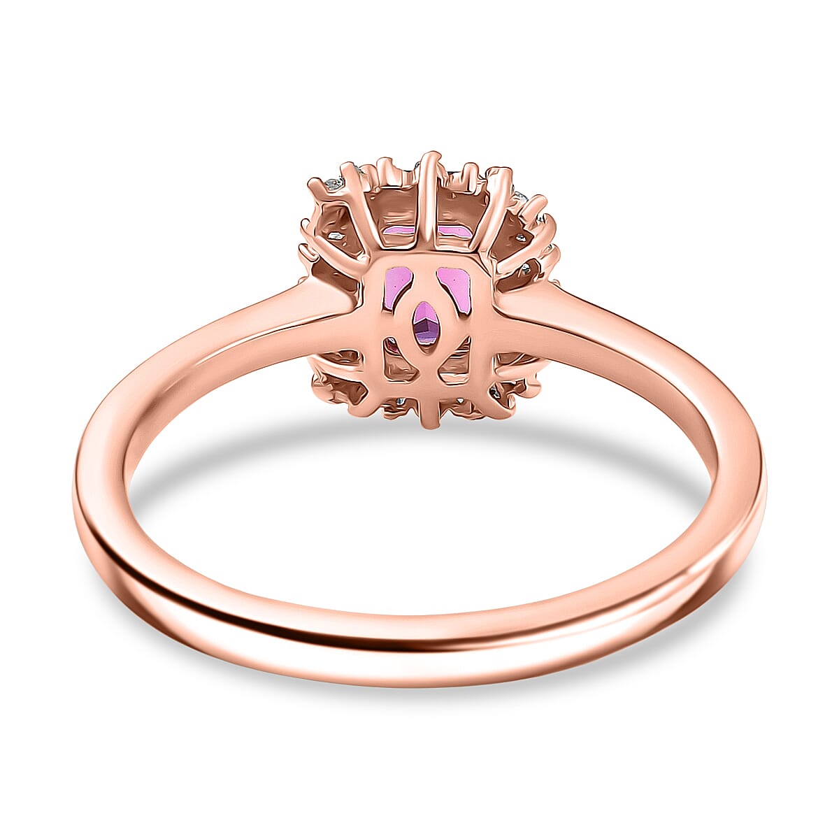 Luxuriant Lab Grown Bixbite & Lab Grown Diamond (SI-GH) Ring in 18K Vermeil Rose Gold Plated Sterling Silver
