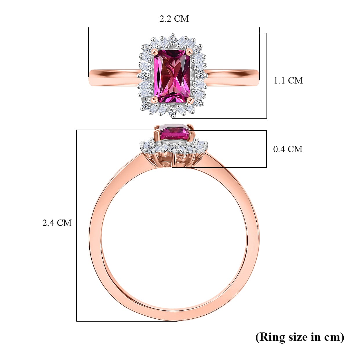 Luxuriant Lab Grown Bixbite & Lab Grown Diamond (SI-GH) Ring in 18K Vermeil Rose Gold Plated Sterling Silver