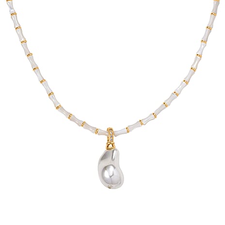 White Shell Pearl & White Cubic Zirconia Necklace (Size 20 - 2 Ext) in Yellow Gold Plated