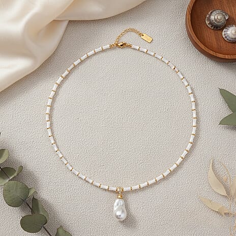 White Shell Pearl & White Cubic Zirconia Necklace (Size 20 - 2 Ext)