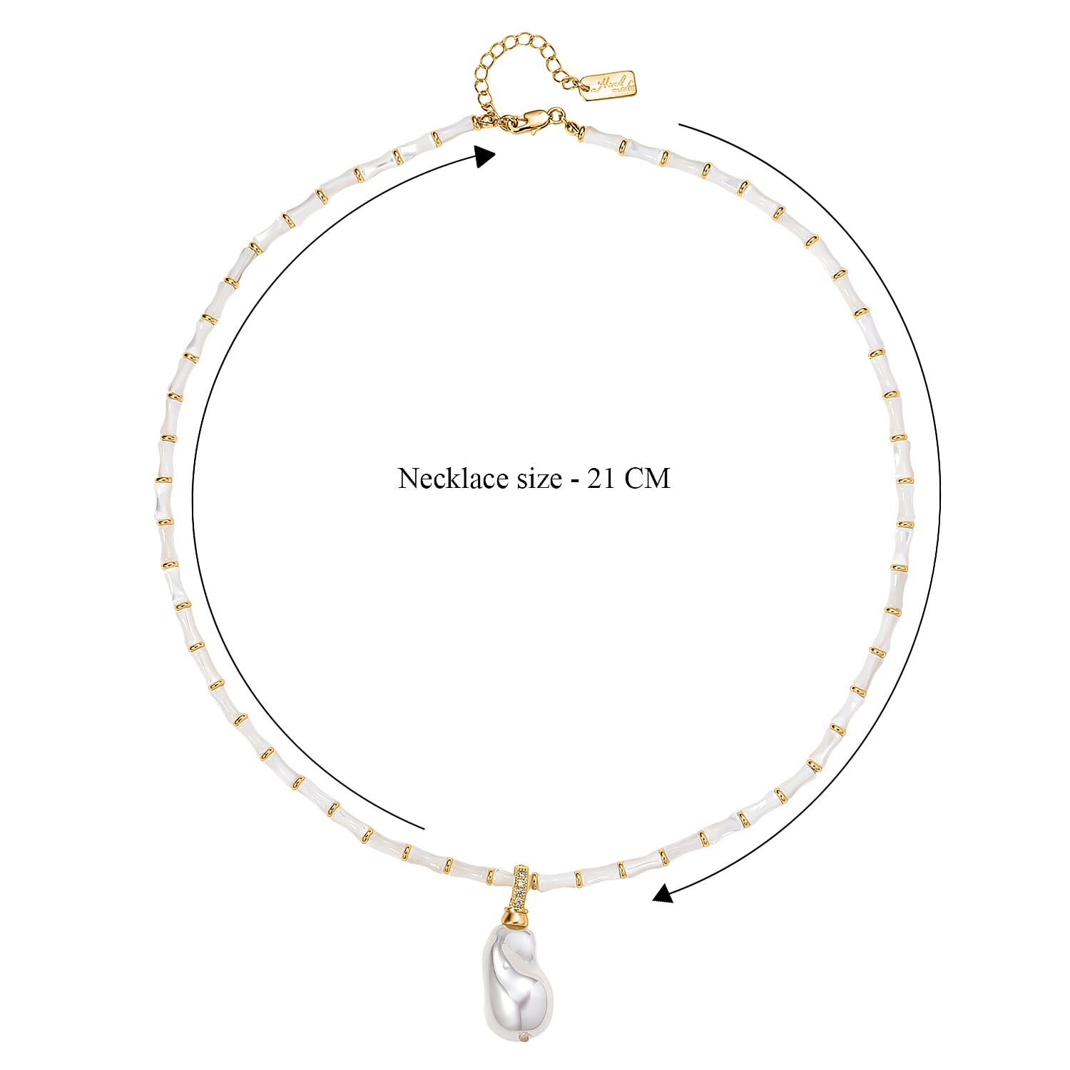 White Shell Pearl & White Cubic Zirconia Necklace (Size 20 - 2 Ext) in Yellow Gold Plated
