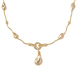 Peacock Colour Shell Pearl, White Cubic Zirconia Necklace (Size 24) in Silver Tone