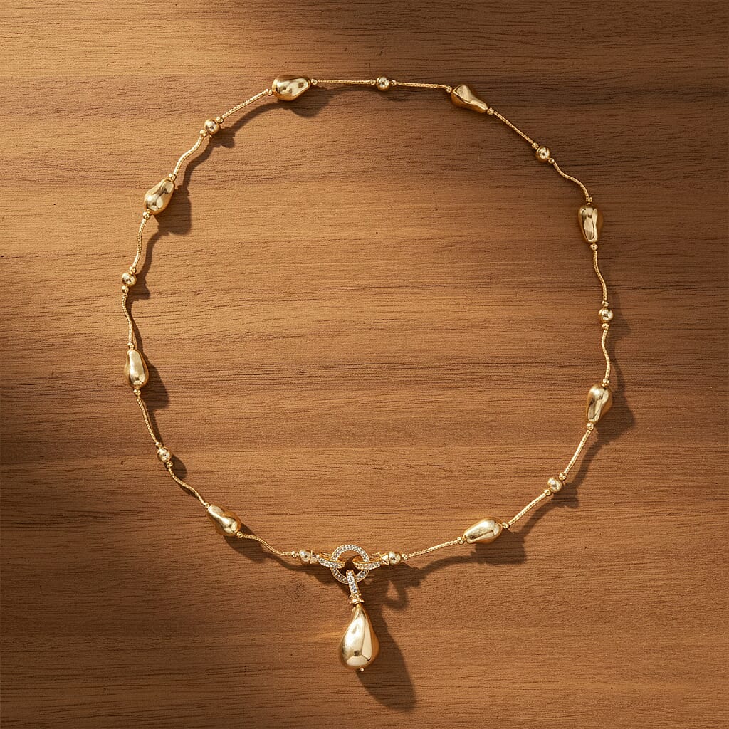 Golden Shell Pearl & White Cubic Zirconia Necklace (Size 24) in Yellow Gold Plated