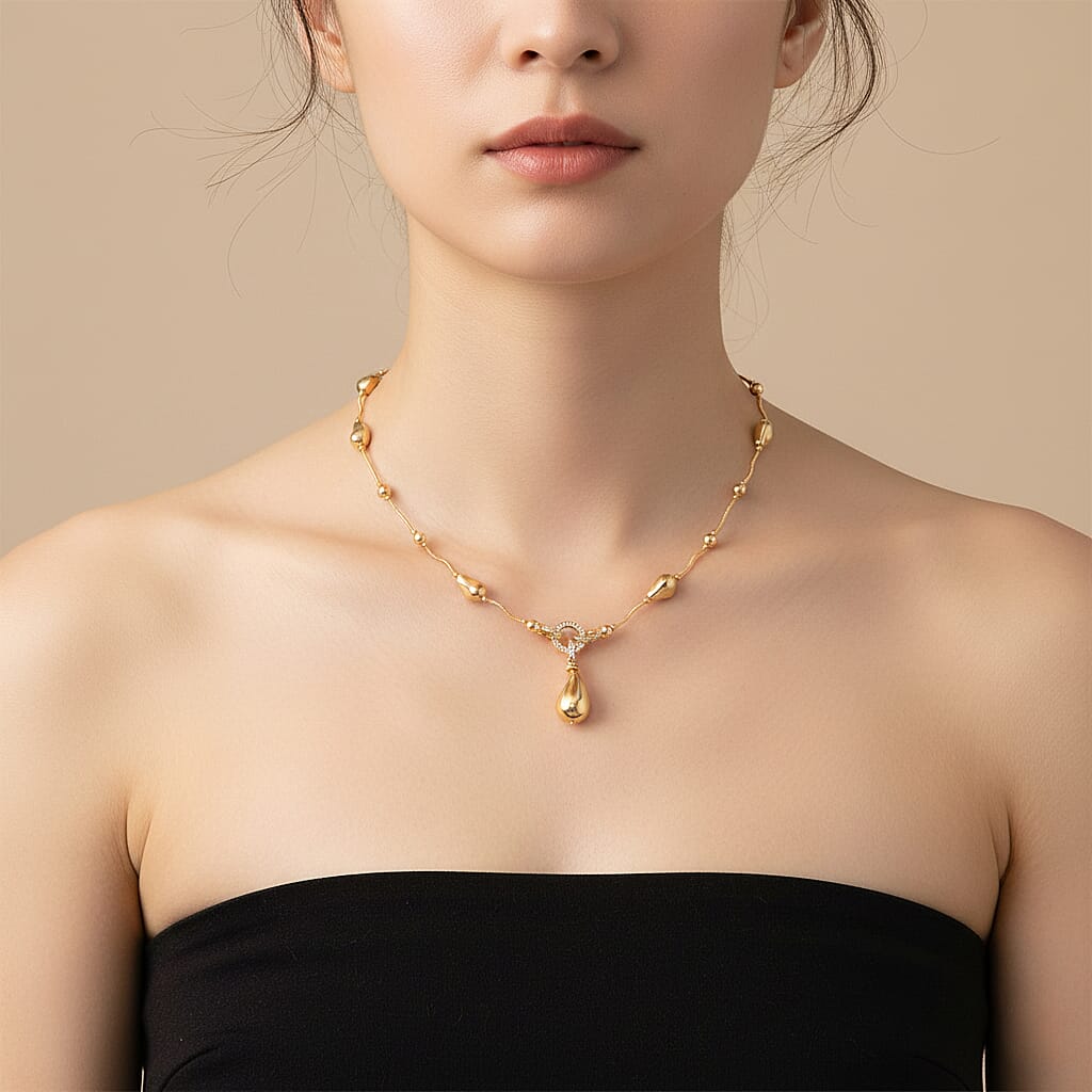 Golden Shell Pearl & White Cubic Zirconia Necklace (Size 24) in Yellow Gold Plated