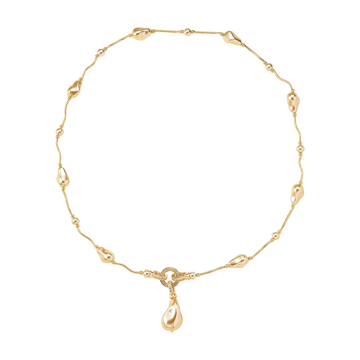 Golden Shell Pearl & White Cubic Zirconia Necklace (Size 24) in Yellow Gold Plated