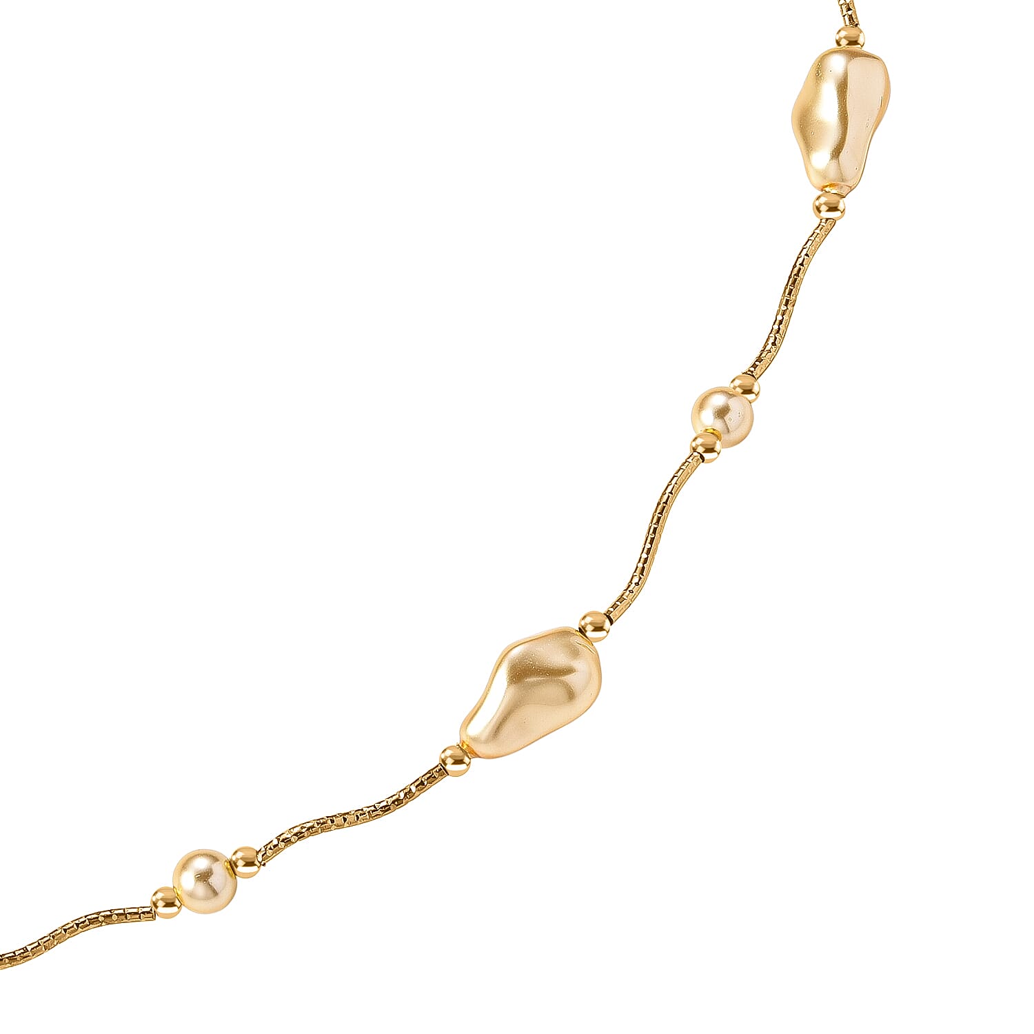 Golden Shell Pearl & White Cubic Zirconia Necklace (Size 24) in Yellow Gold Plated