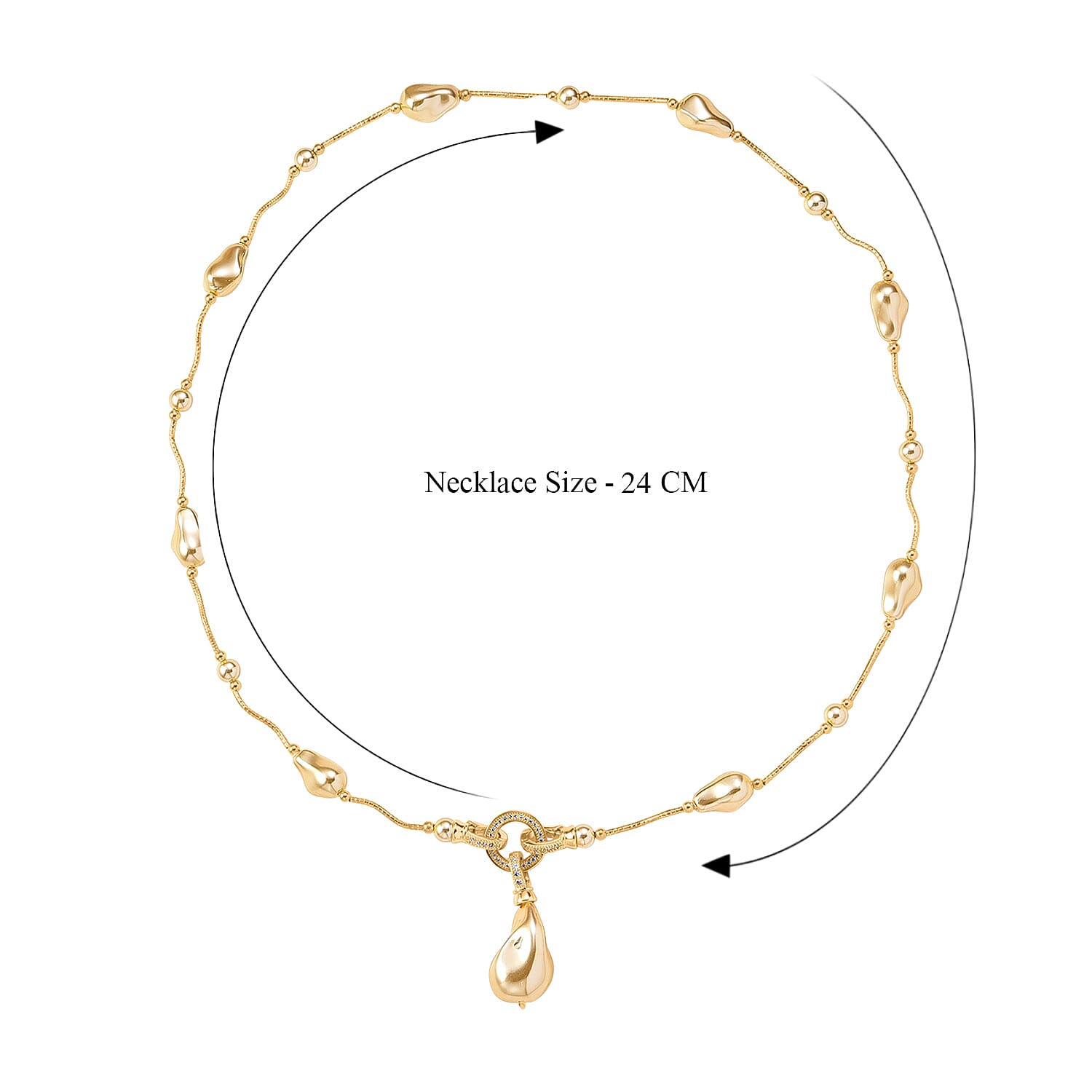 Golden Shell Pearl & White Cubic Zirconia Necklace (Size 24) in Yellow Gold Plated