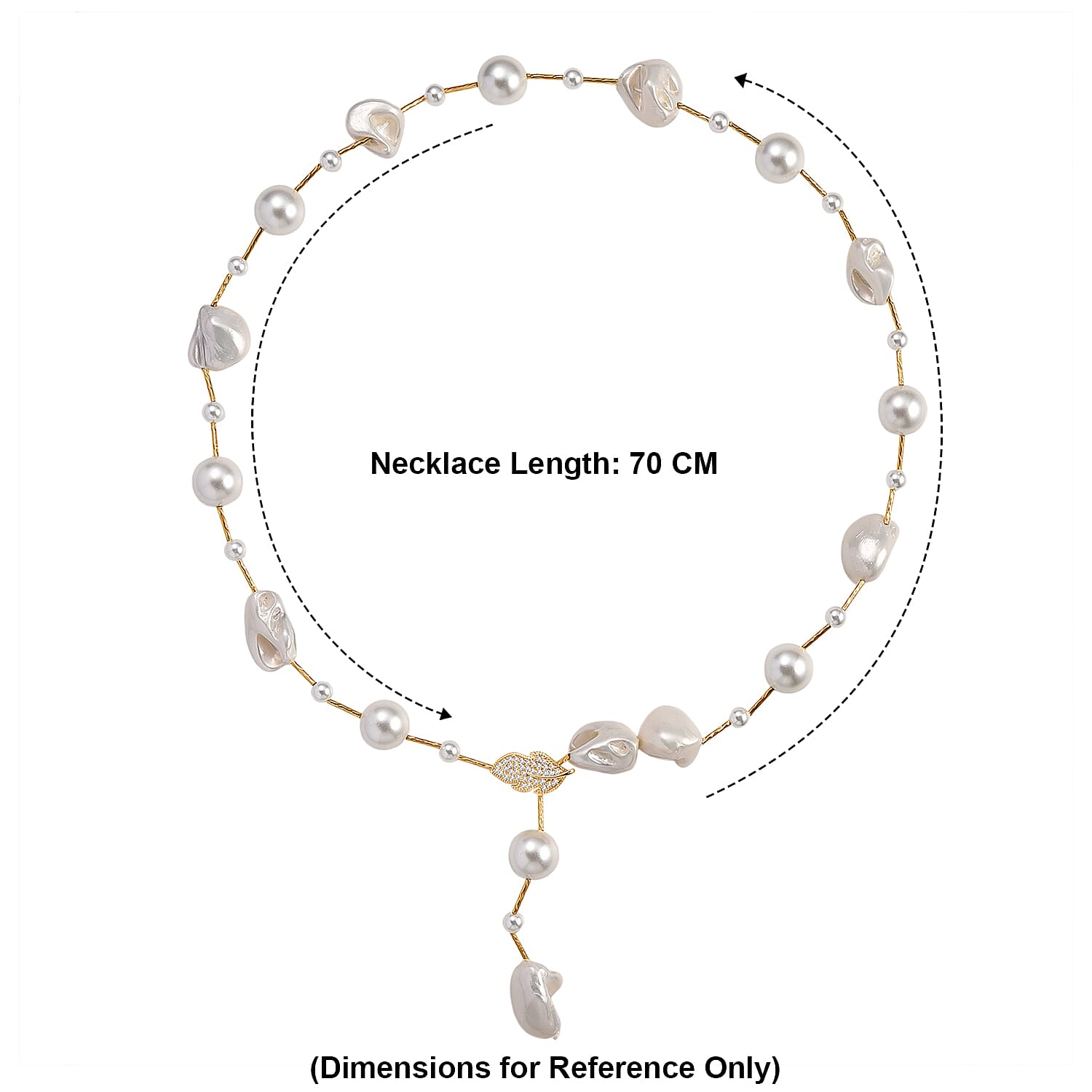 White Shell Pearl & White Cubic Zirconia Necklace (Size 27.5 Adjustable) in Yellow Gold Tone