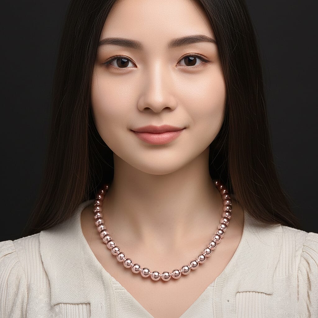 Peach Shell Pearl Fancy Necklace (Size - 20) Sterling Silver, Silver Wt.5.4 Gms  0.010  Ct.