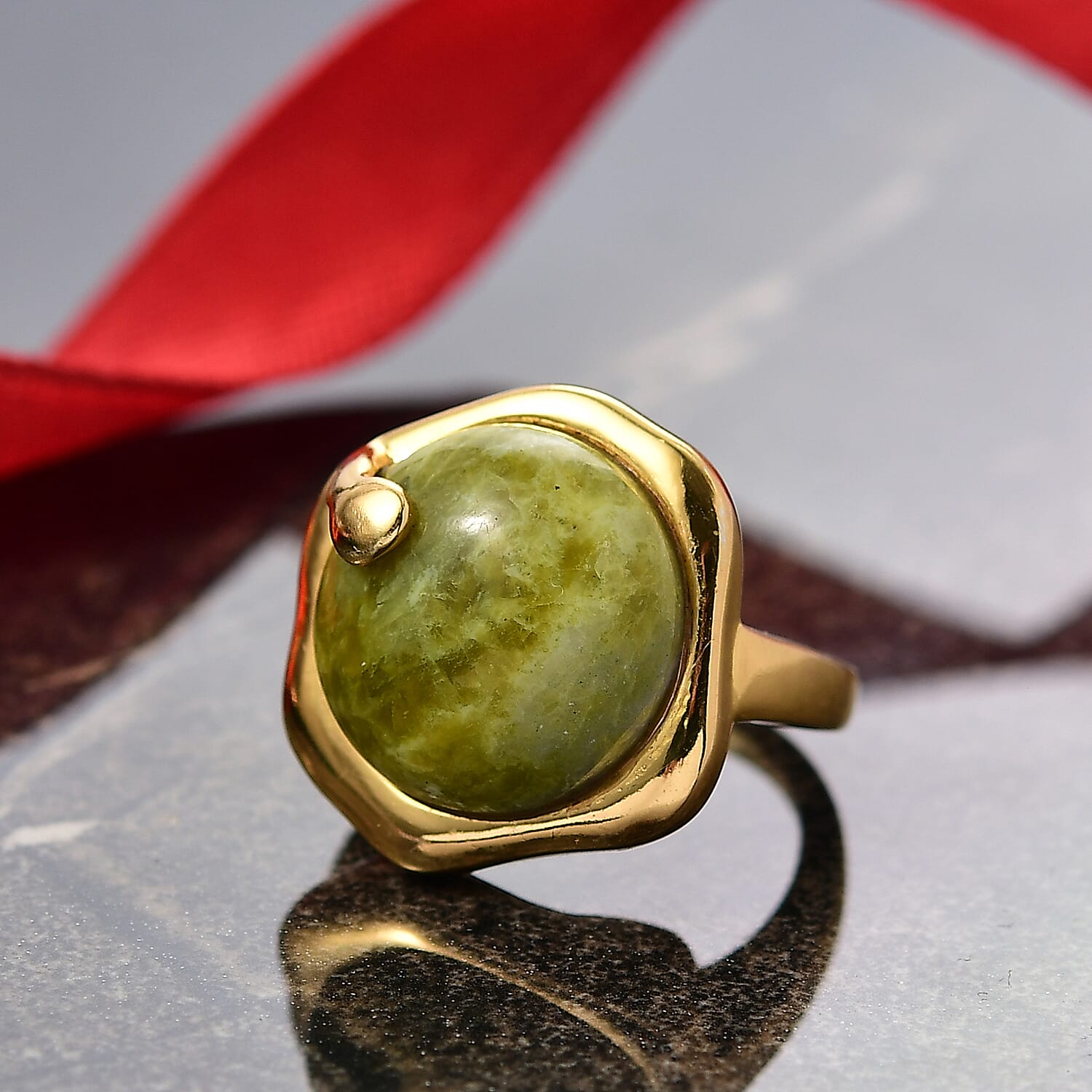 EverTrue Connemara Marble Ring in Yellow Gold Plated 13.95 Ct.