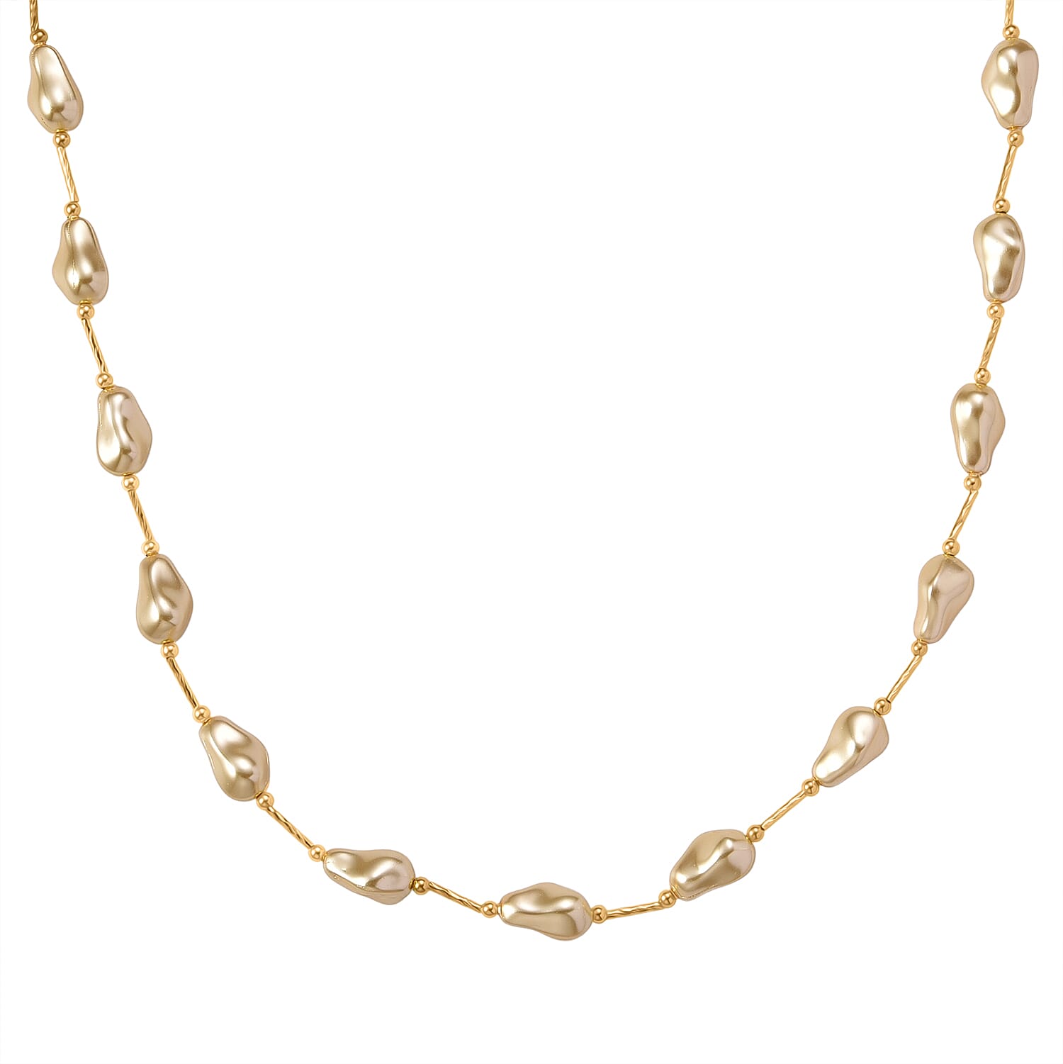 Golden Shell Pearl Necklace (Size 28 - 2 Ext) in Yellow Gold Plated