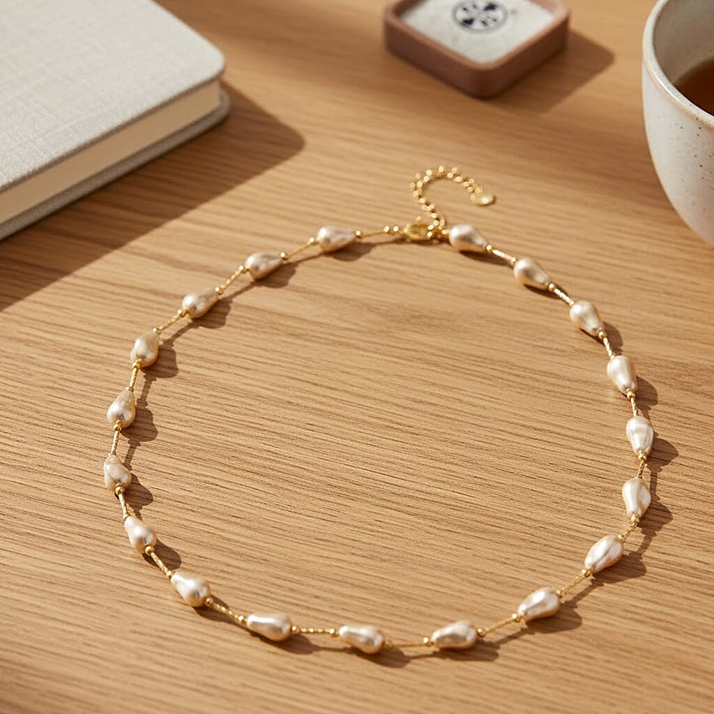 Golden Shell Pearl Necklace (Size 28 - 2 Ext) in Yellow Gold Plated