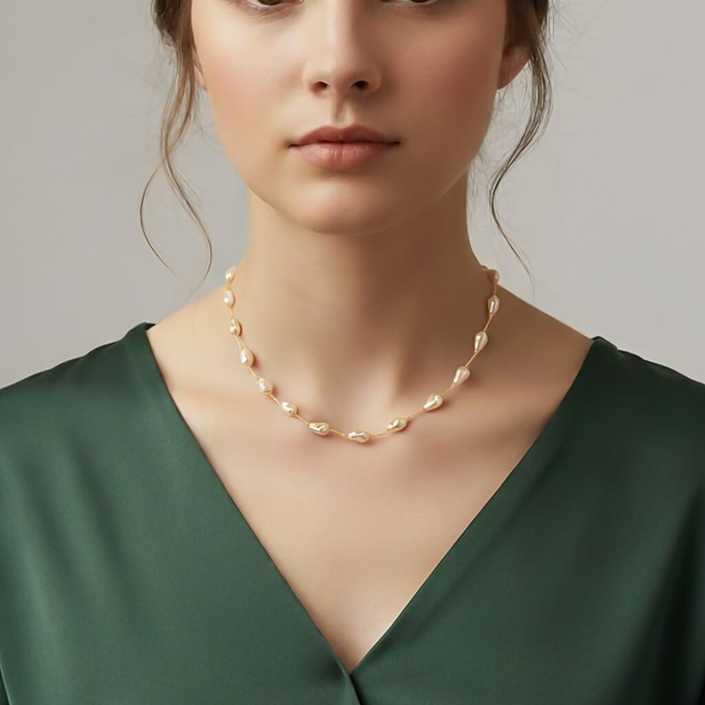 Golden Shell Pearl Necklace (Size 28 - 2 Ext) in Yellow Gold Plated