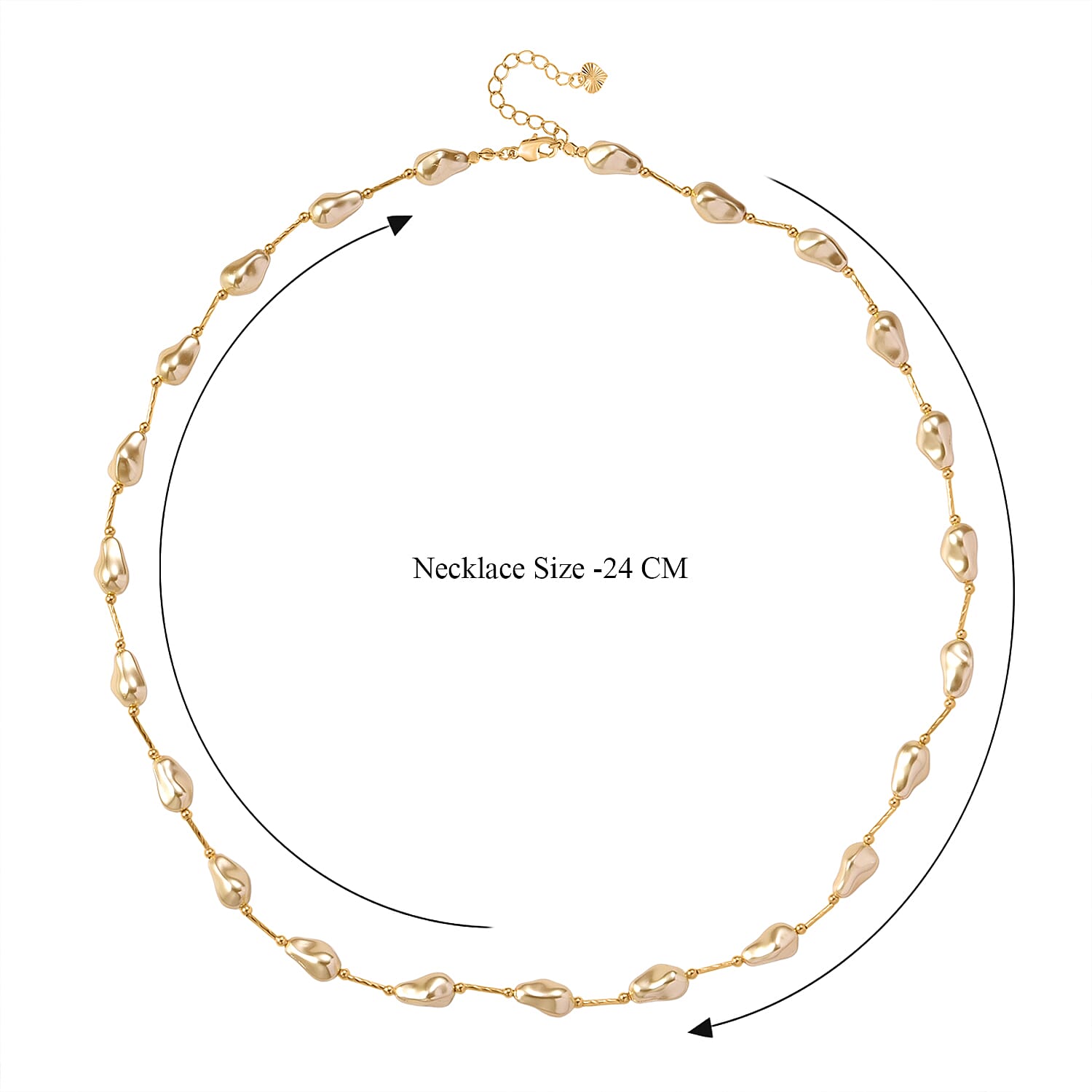 Golden Shell Pearl Necklace (Size 28 - 2 Ext) in Yellow Gold Plated