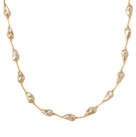 Golden Shell Pearl Necklace (Size 28 - 2 Ext) in Yellow Gold Tone with Lobster Clasp Golden Shell Pearl Necklace (Size 28 - 2 Ext) in Yellow Gold Tone with Lobster Clasp