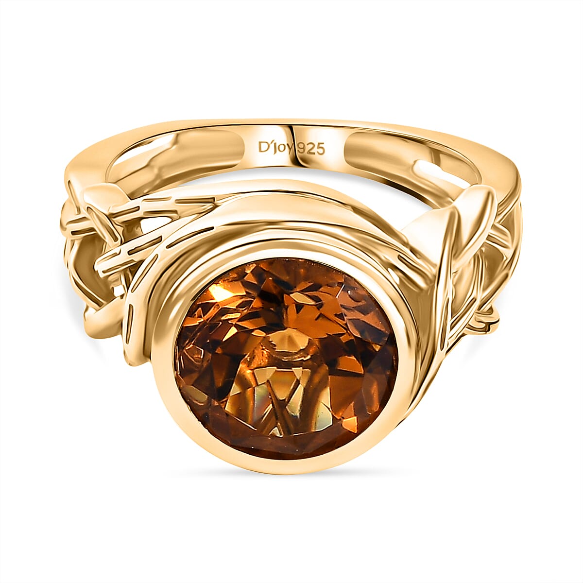 D'Joy Serra Gaucha Citrine Solitaire Ring in Yellow Gold Plated Sterling Silver 3.47 Ct.
