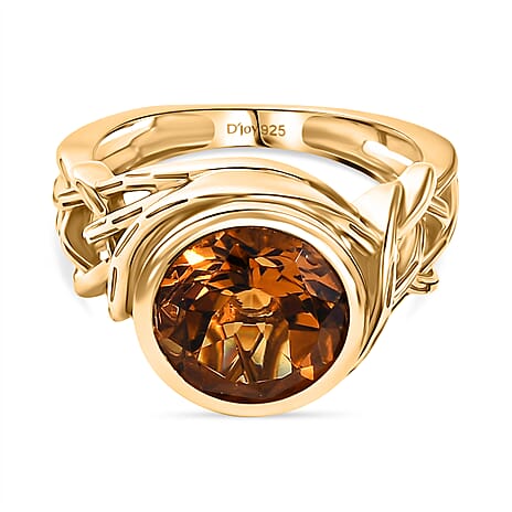 D'Joy Serra Gaucha Citrine Solitaire Ring in Yellow Gold Plated Sterling Silver 3.47 Ct.