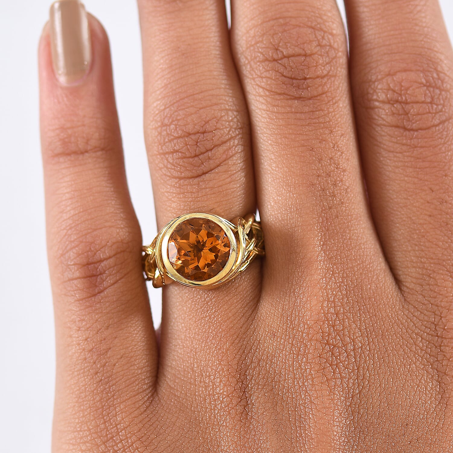 D'Joy Serra Gaucha Citrine Solitaire Ring in Yellow Gold Plated Sterling Silver 3.47 Ct.